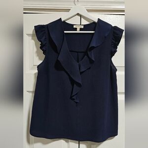 Monteau Navy Ruffle Sleeve Blouse